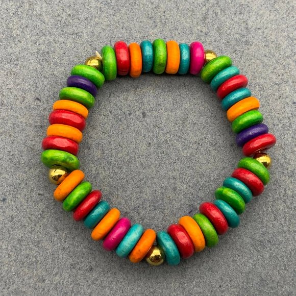 Jewelry - Multicolor Disc Stretch Bracelet Gold Green Pink Red Orange Turquoise Purple